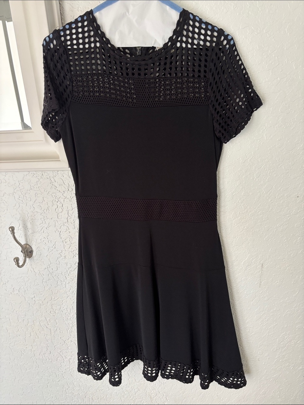 MICHAEL Michael Kors Black Eyelet-Trim Short Sleeve Mini Dress